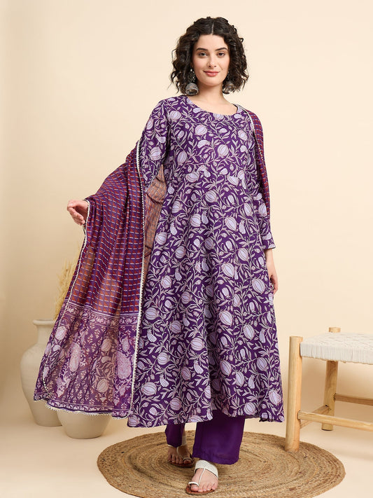 Women’s Viscose Anarkali Kurta and Pant Set with Dupatta