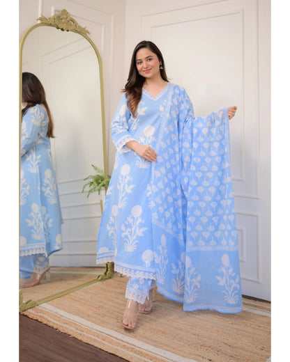Sky Bloom Viscose Rayon Suit Set