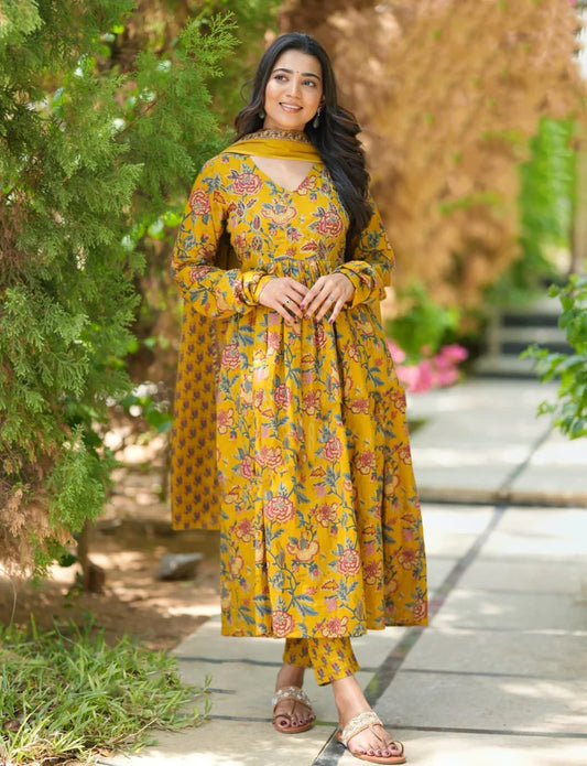 Mustard Melody Anarkali Suit