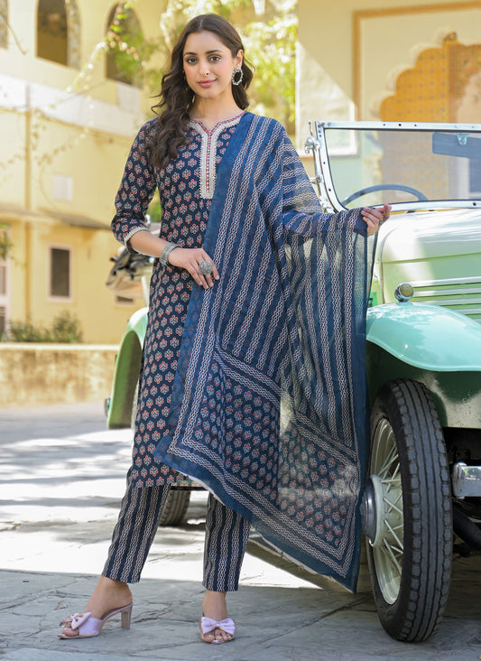 Midnight Bloom Viscose Suit Set