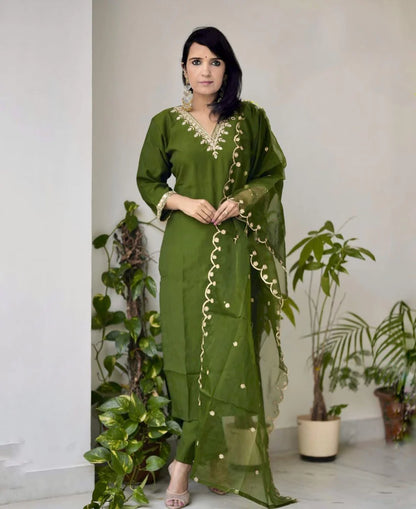 Olive Grace Embroidered Silk Suit
