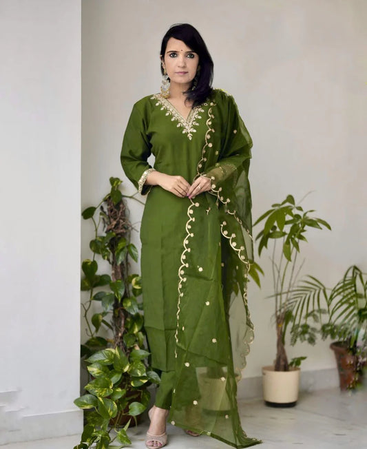 Olive Grace Embroidered Silk Suit
