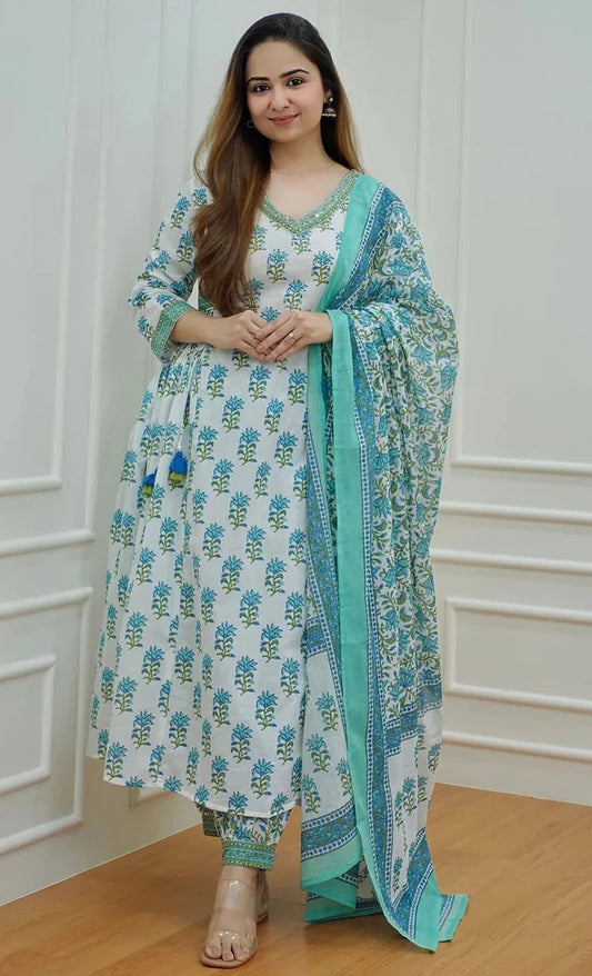 Mint Bloom Viscose Delight Suit