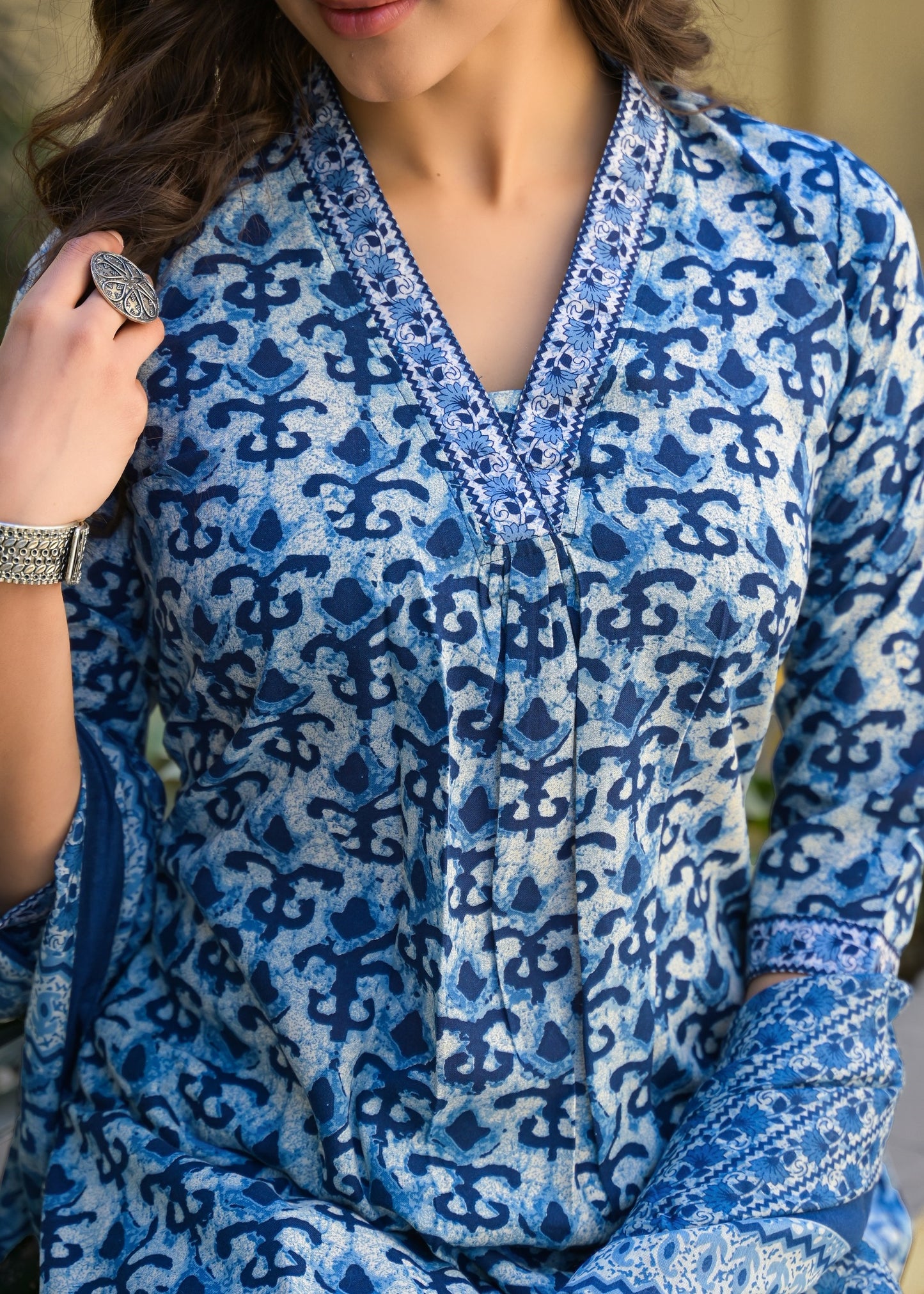 Blue Tranquil Blooms Viscose Suit Set