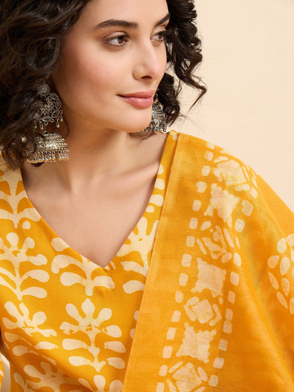 Women’s Viscose Yellow Straight Kurta and Pant Set with Dupatta