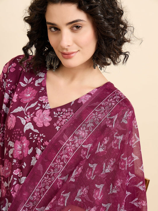 Women’s Viscose Purple Anarkali Kurta and Pant Set with Dupatta