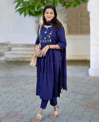 Navy Blossom Viscose Suit Set
