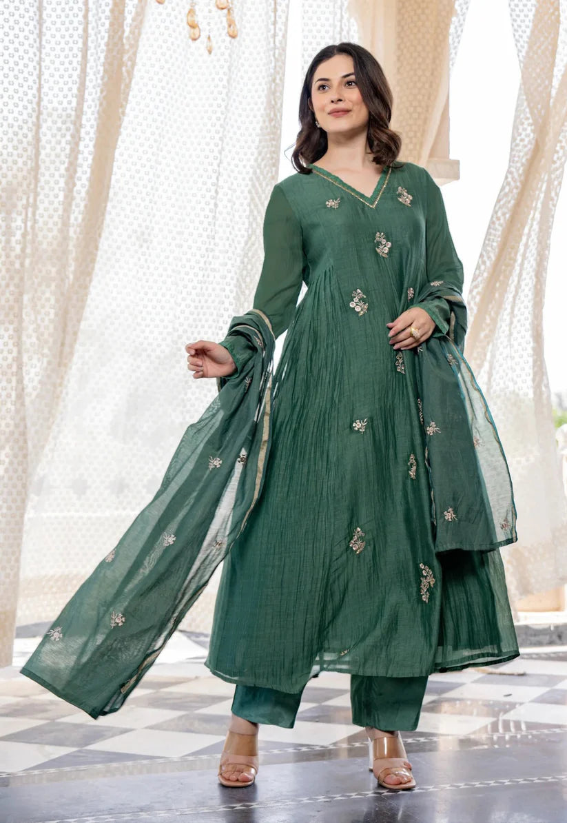 Emerald Viscose Charm Anarkali Suit Set