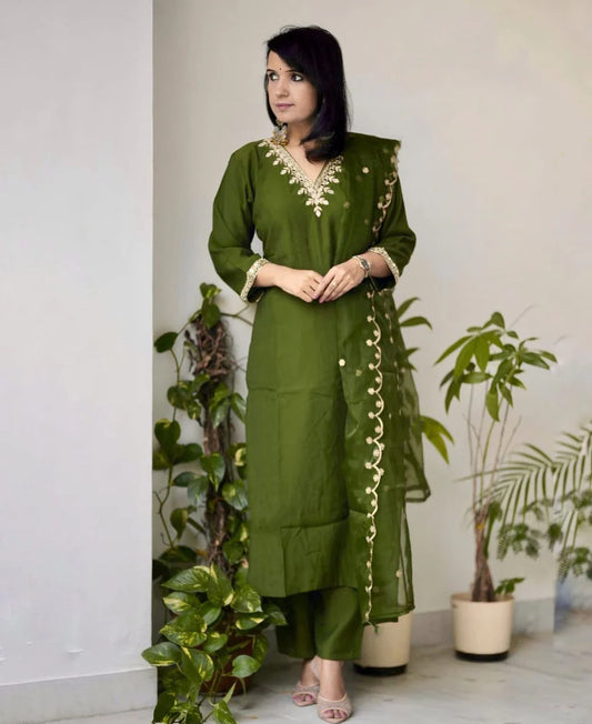 Olive Grace Embroidered Silk Suit