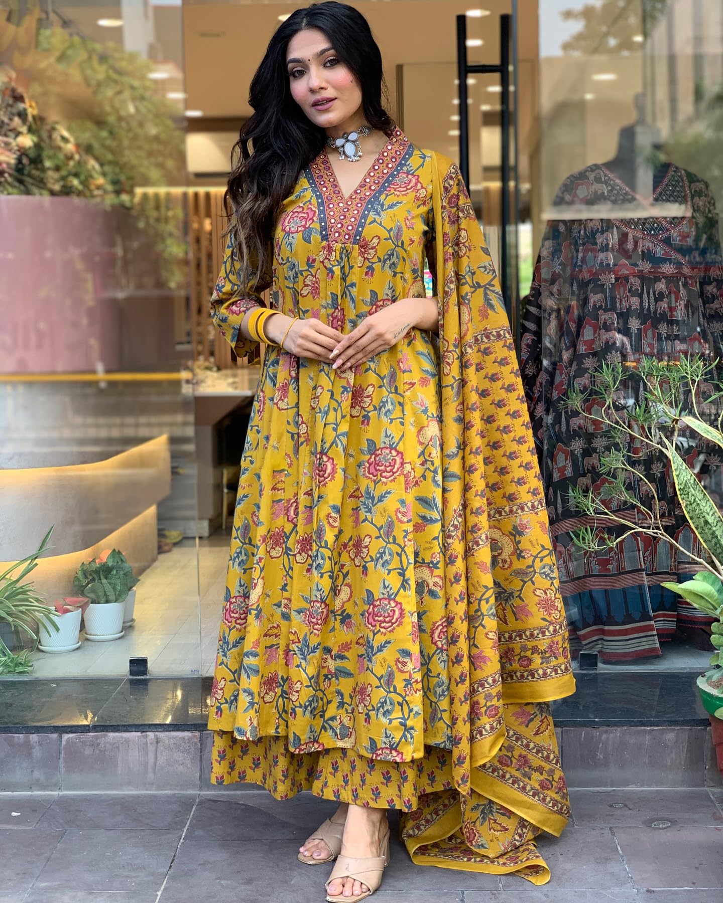 Sunflower Drape Cotton Anarkali Suit
