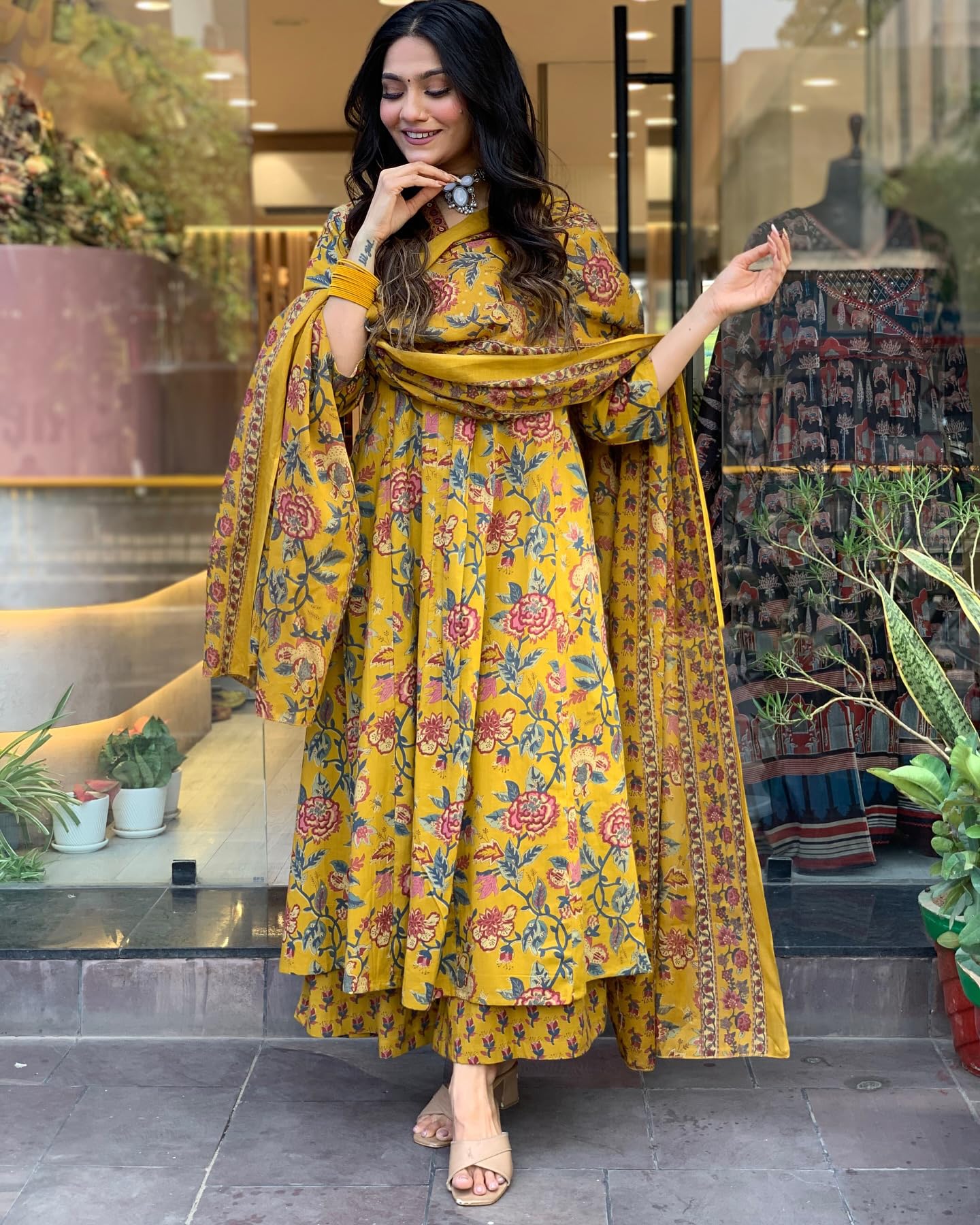 Sunflower Drape Cotton Anarkali Suit