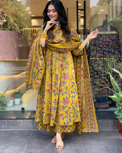 Sunflower Drape Cotton Anarkali Suit