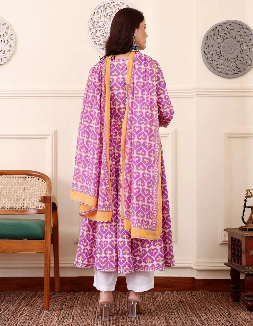 Women’s Viscose Pastel Pink Anarkali Kurta and Pant Set with Dupatta