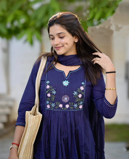 Navy Blossom Viscose Suit Set