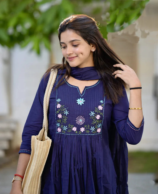 Navy Blossom Viscose Suit Set