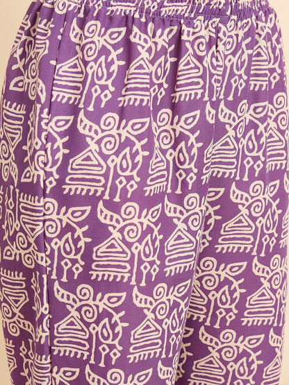 Women’s Viscose Purple Anarkali Kurta and Pant Set with Dupatta