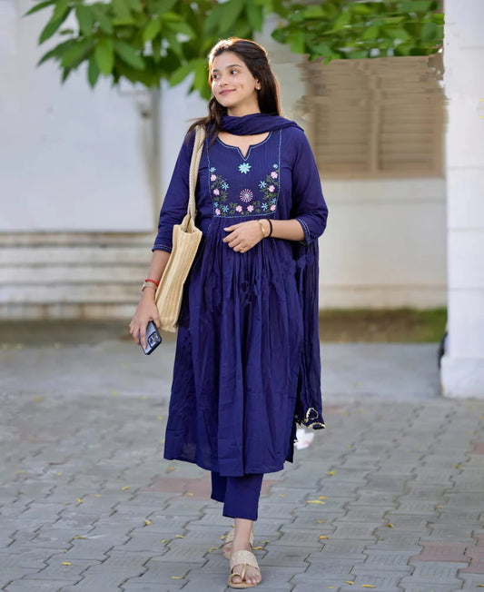 Navy Blossom Viscose Suit Set