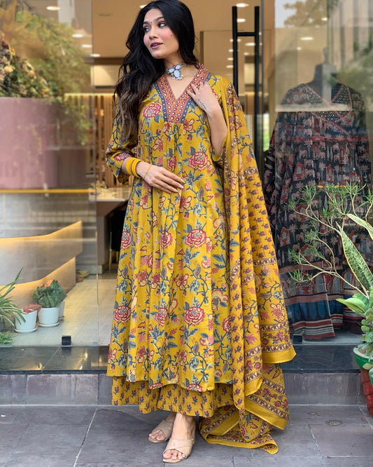 Sunflower Drape Cotton Anarkali Suit