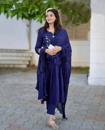 Navy Blossom Viscose Suit Set