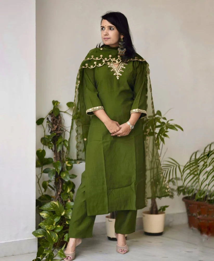 Olive Grace Embroidered Silk Suit