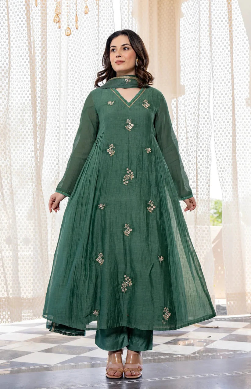Emerald Viscose Charm Anarkali Suit Set