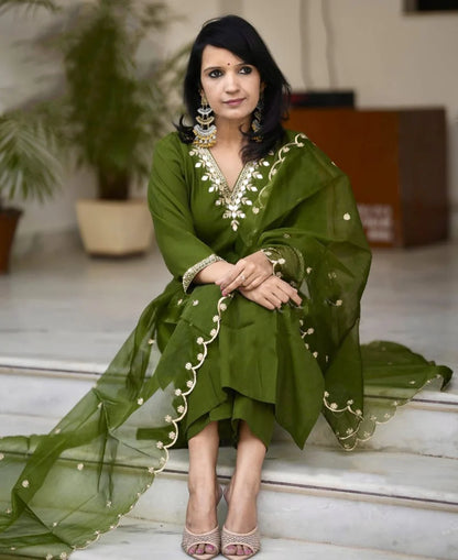 Olive Grace Embroidered Silk Suit