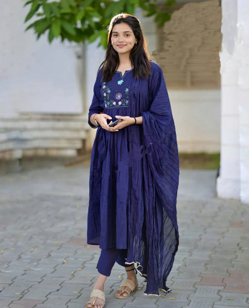 Navy Blossom Viscose Suit Set
