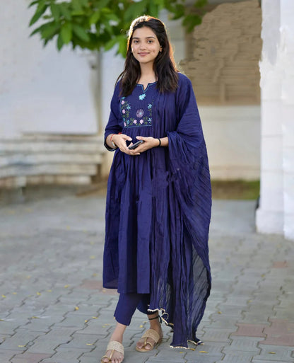 Navy Blossom Viscose Suit Set