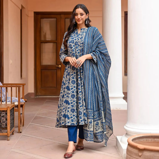 Heritage Floral Pure Viscose Anarkali Set