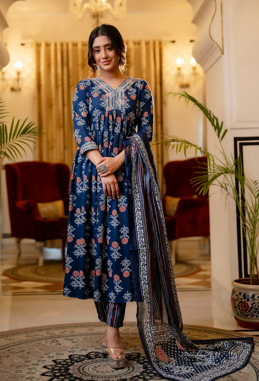Azure Petal Pure Viscose Anarkali Suit.