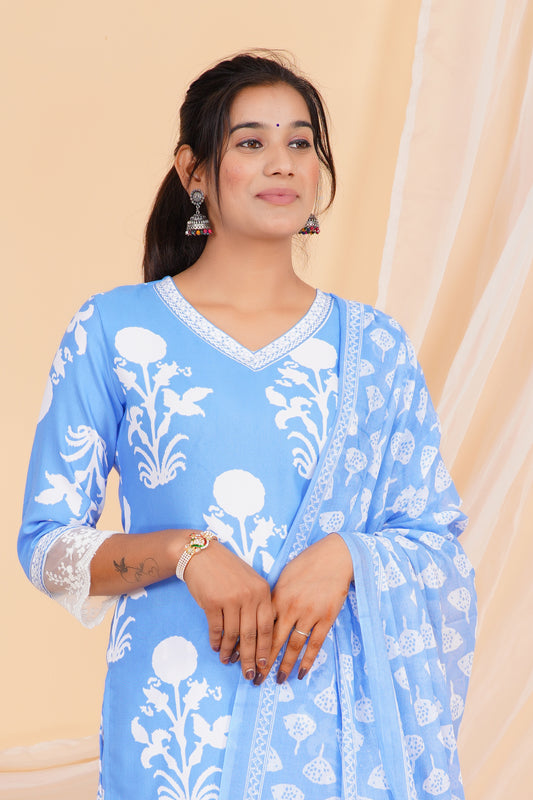 Sky Bloom Viscose Rayon Suit Set