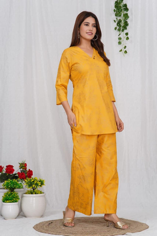 Yellow Golden Floral Co-ord Set