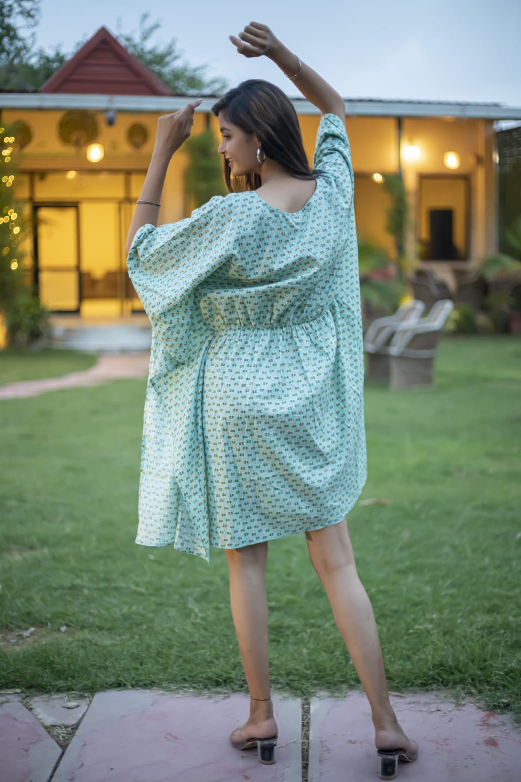 Green Pure Cotton Gotta Samosa Border Kaftan