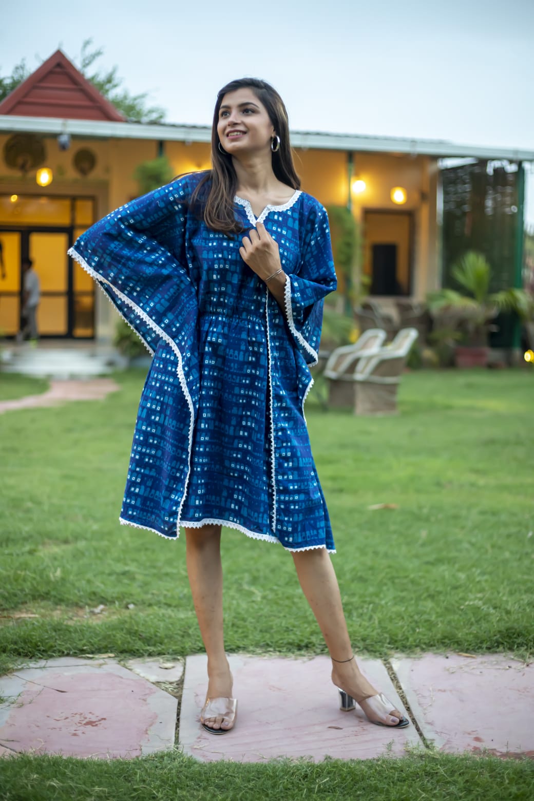 Blue Pure Cotton Samosa Border Kaftan