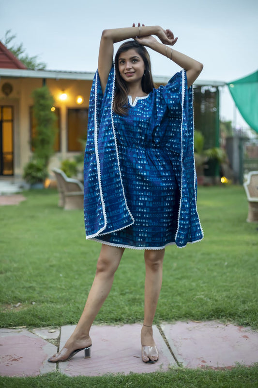 Blue Pure Cotton Samosa Border Kaftan