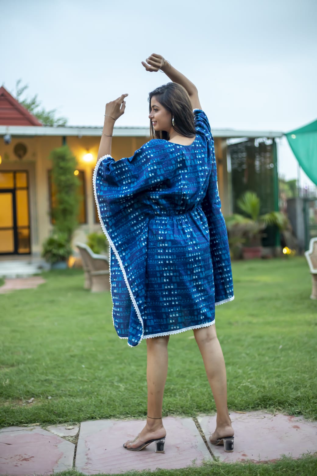 Blue Pure Cotton Samosa Border Kaftan