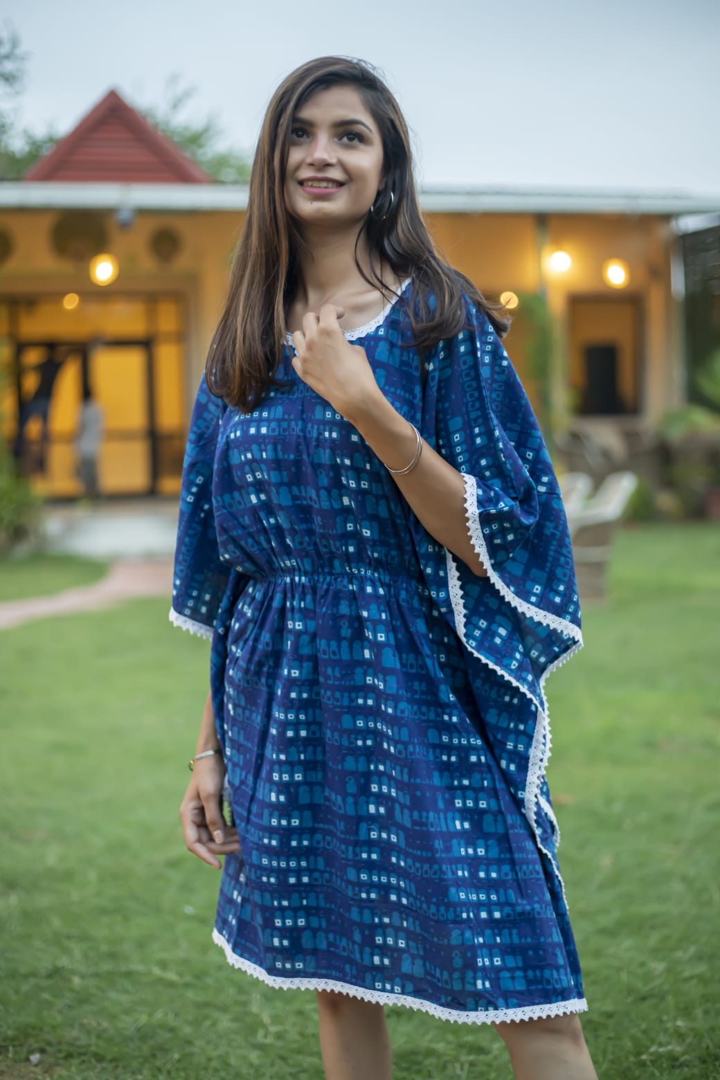 Blue Pure Cotton Samosa Border Kaftan