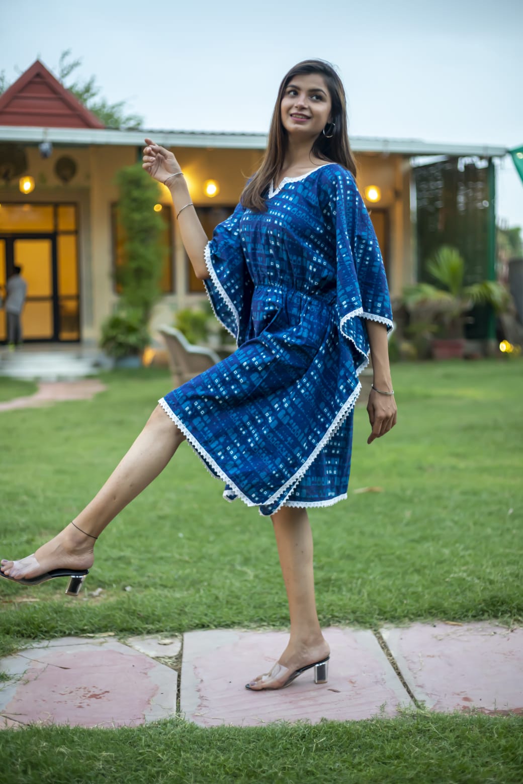 Blue Pure Cotton Samosa Border Kaftan