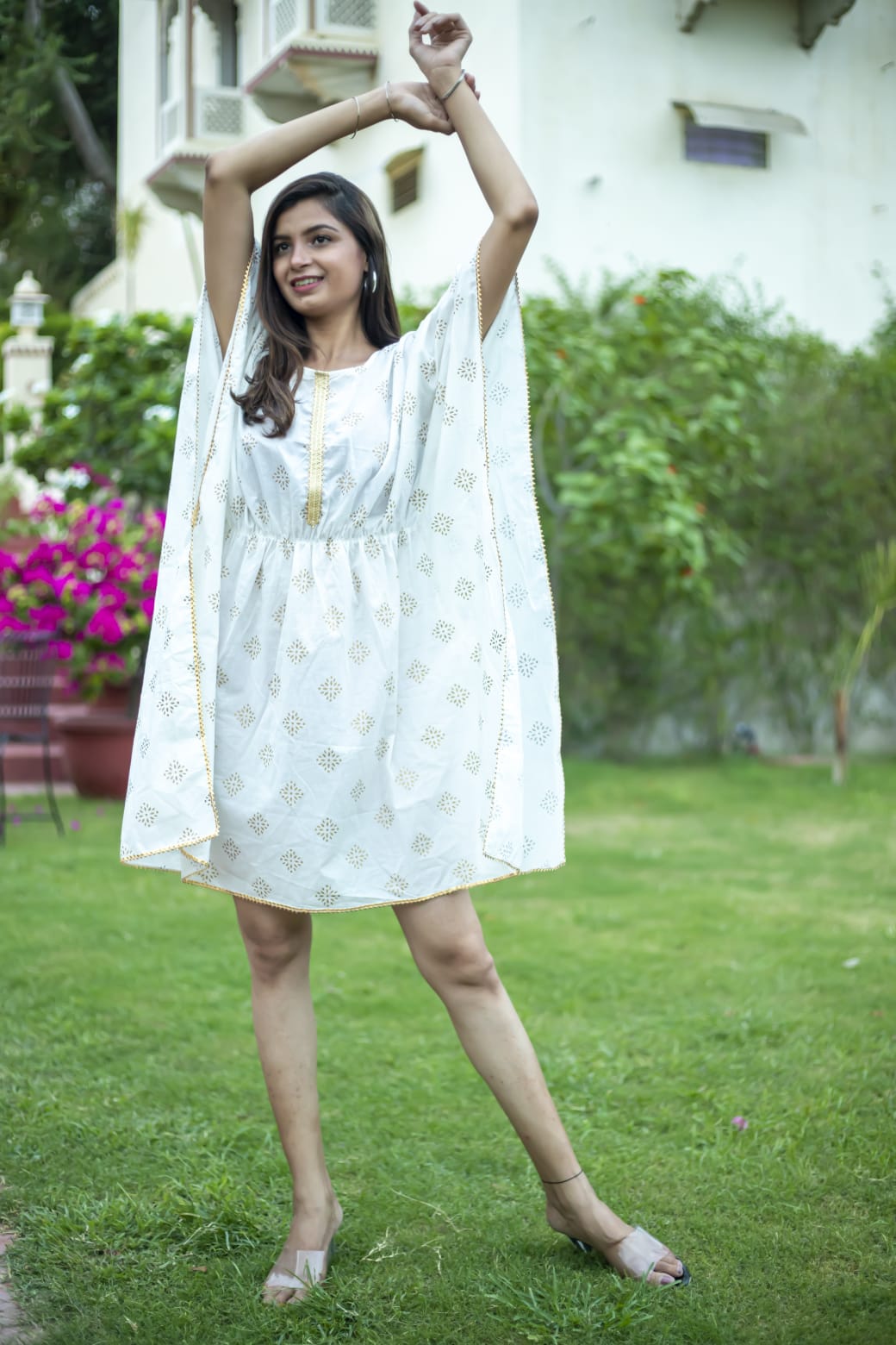 White Pure Cotton Samosa Border kaftan