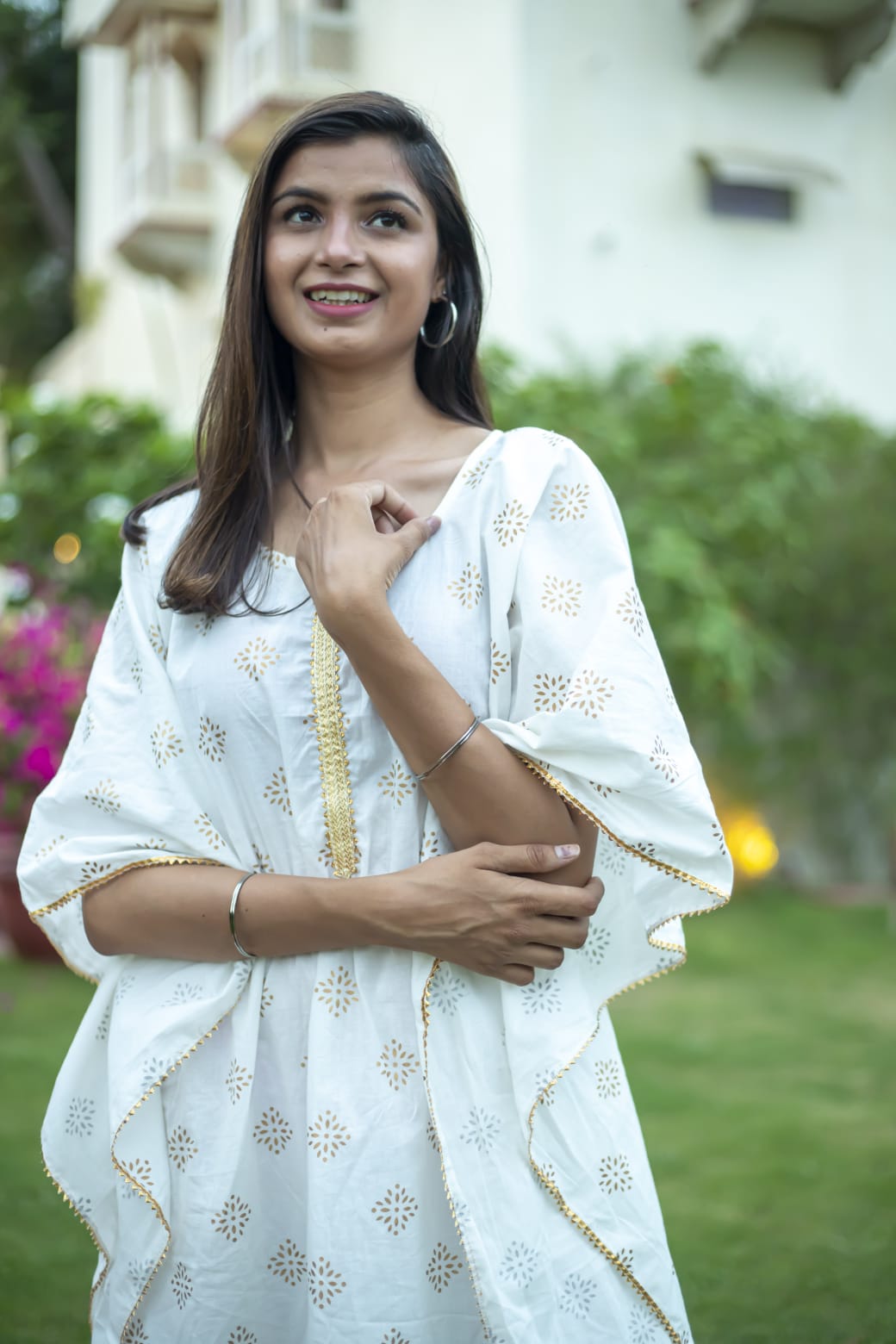 White Pure Cotton Samosa Border kaftan