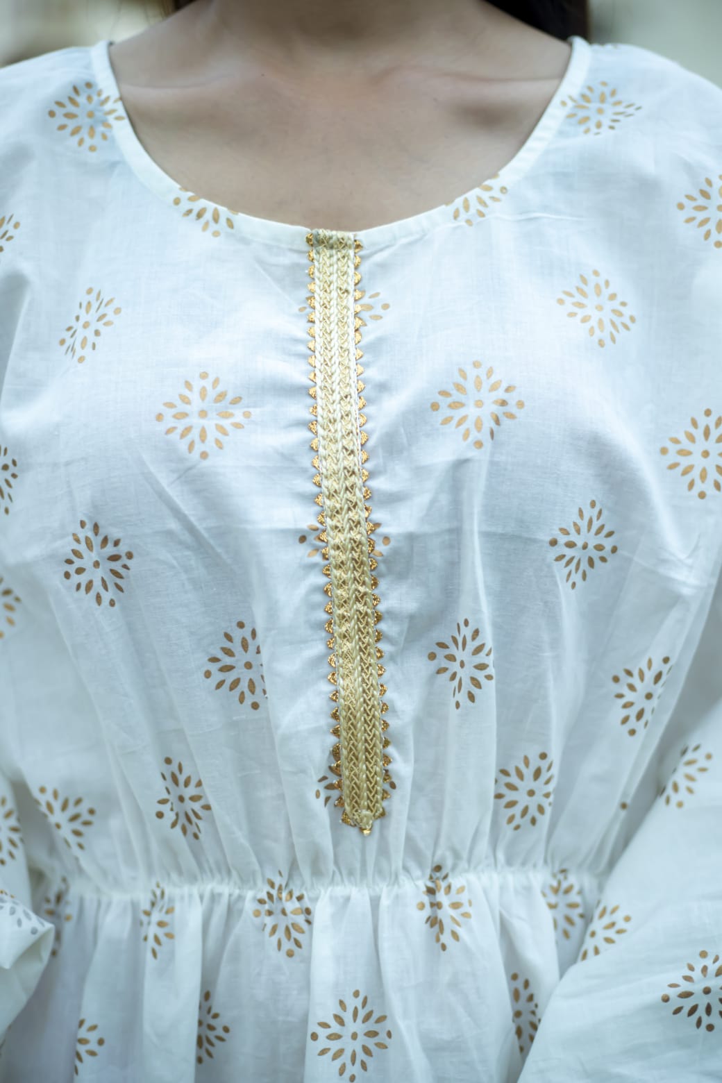 White Pure Cotton Samosa Border kaftan