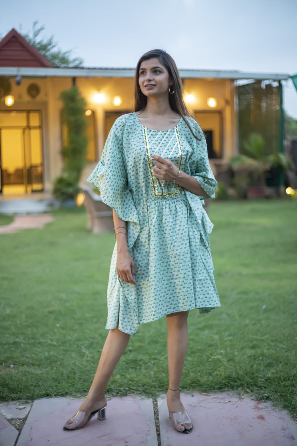 Green Embroiderd Pure Cotton Kaftan