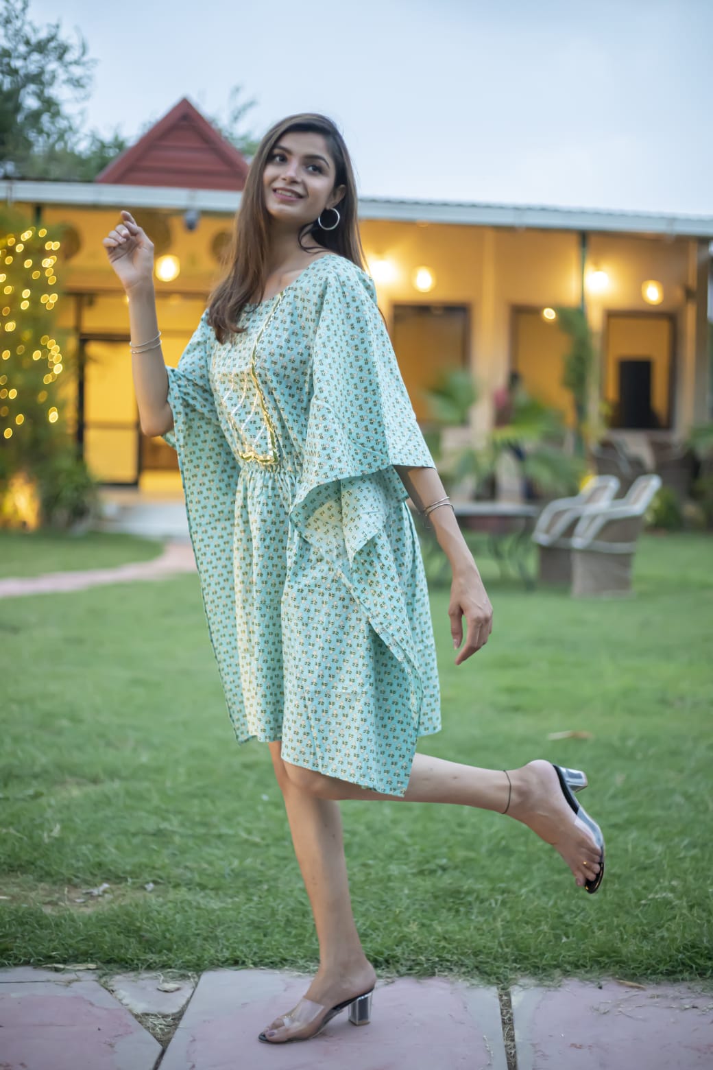 Green Embroiderd Pure Cotton Kaftan