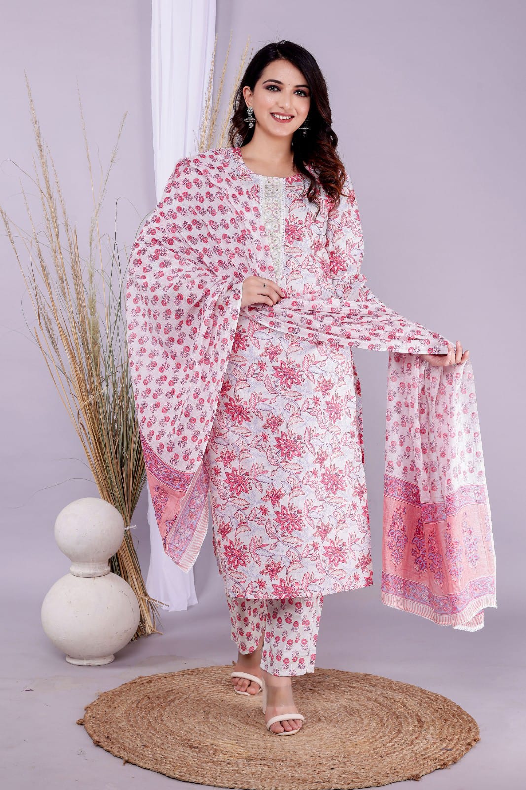 Pastel Floral Straight Suit Set