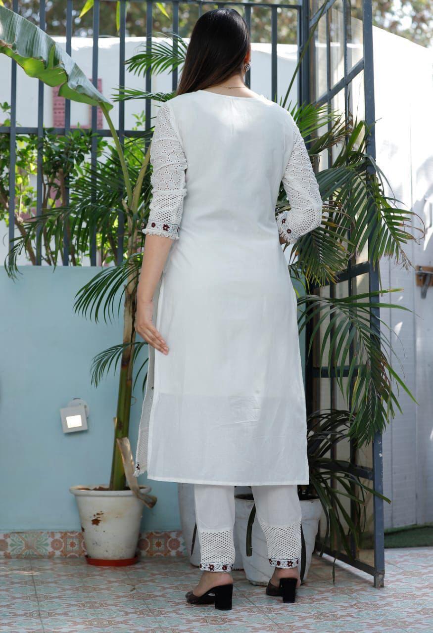 white Pure Hand work Suit Set