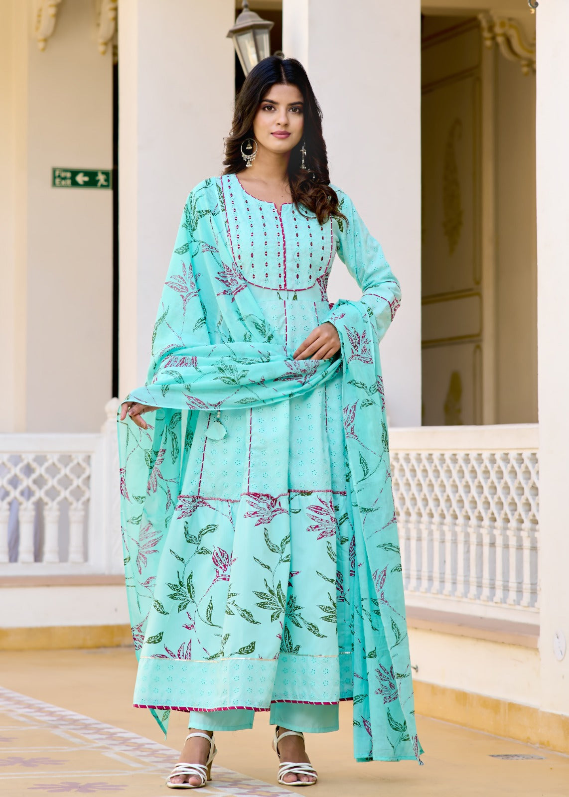 Blue Embroidered Anarkali Set