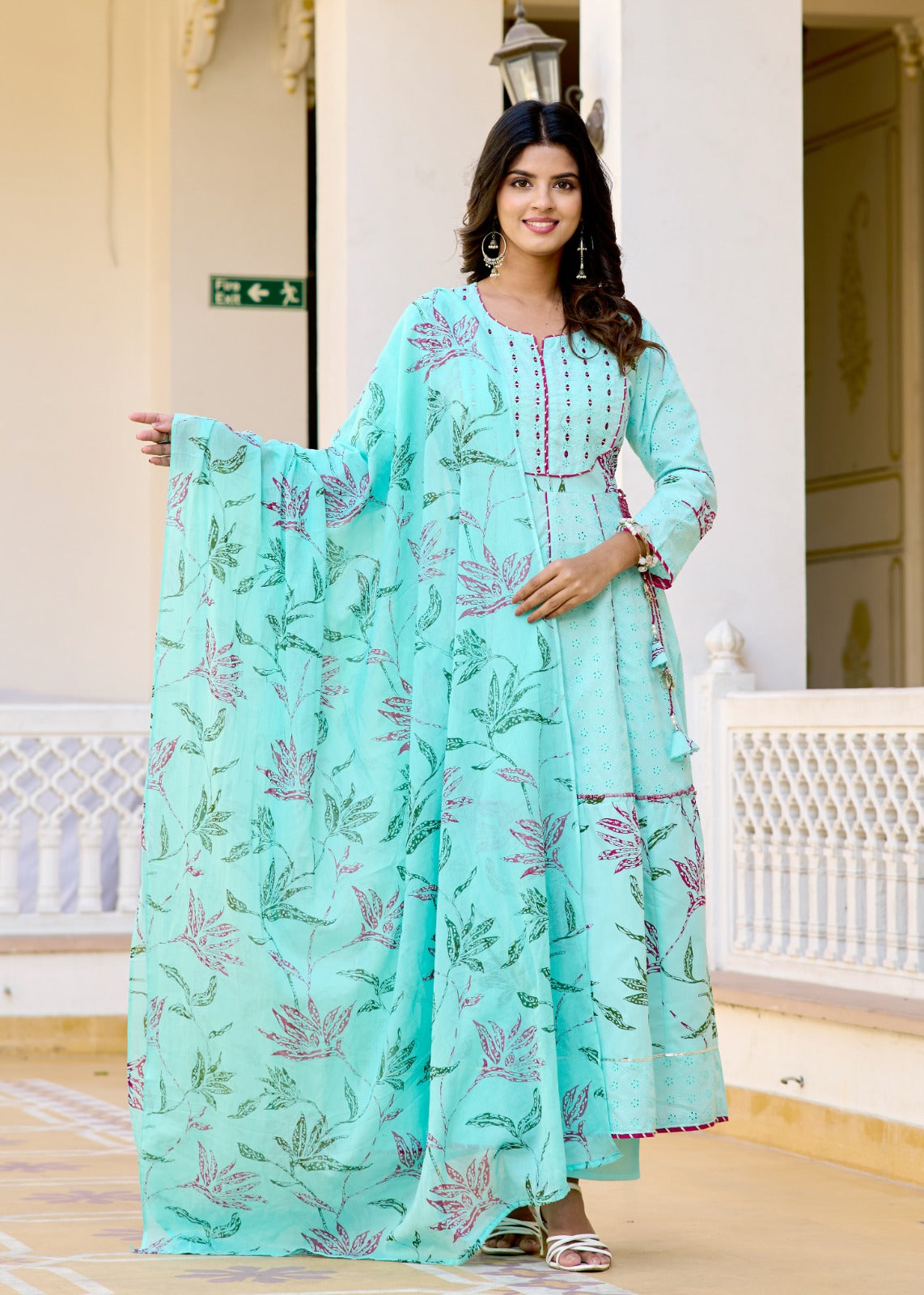 Blue Embroidered Anarkali Set