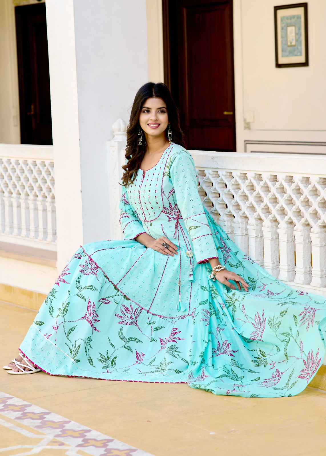 Blue Embroidered Anarkali Set