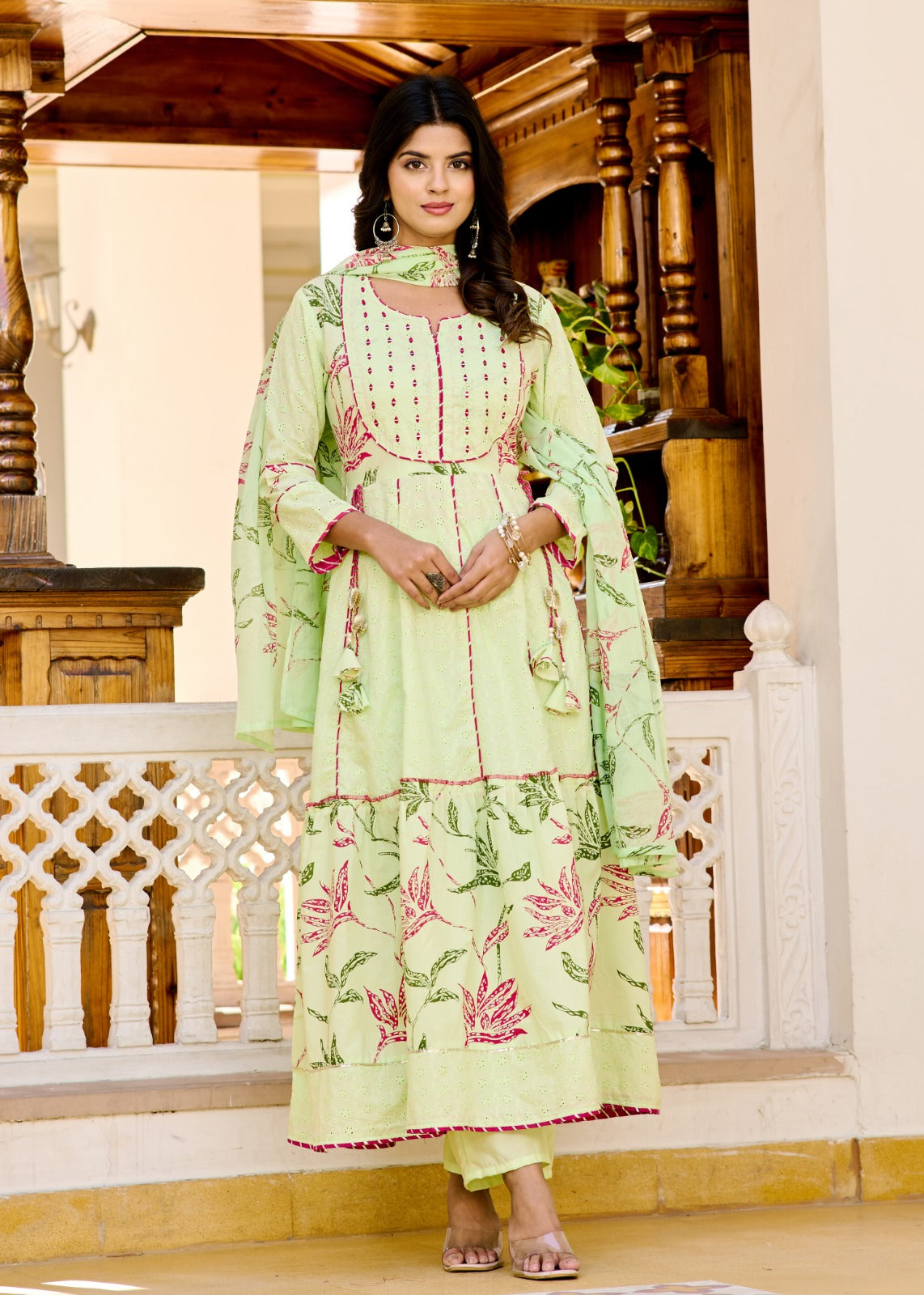 Green Embroidered Anarkali Set