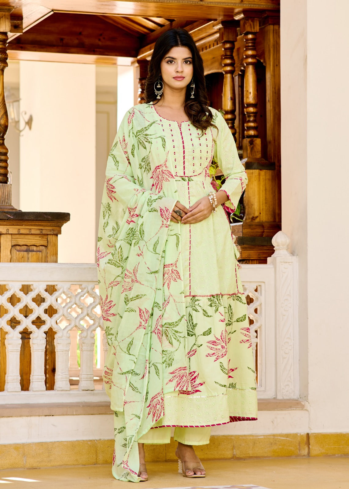 Green Embroidered Anarkali Set